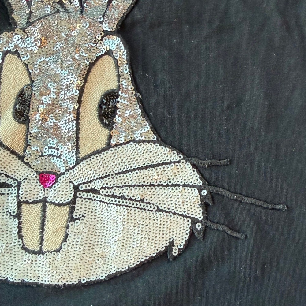 Gucci x Looney Tunes Bugs Bunny Guccy Sequin Logo Black T-Shirt Size M Italy - Picture 11 of 11